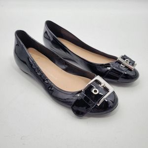 Franco Sarto women SZ 9.5 Black Patent Leather Jesse Buckle Ballet Flats Career